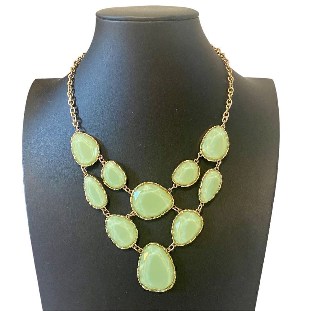 Faceted Marbled Green Stone Bib Statement Necklace.